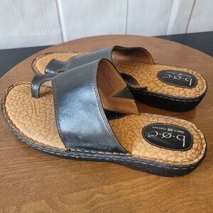 boc Born Concept Black Leather Thong Slide on Sandals, Women’s 11/43 Like new